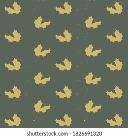 Dark gray background with flecks and golden patches in the shape of chestnut cupules. Fashion pattern.
