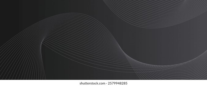 Dark gray background with flowing lines. The background features a smooth, gray texture, creating a sleek and modern look. Wave background vector. Black background.