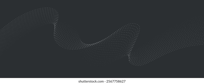 Dark gray background, flowing wave pattern. The background features a smooth texture. The gray color enhances the background's elegance. Minimal abstract dotted wave, modern digital background vector