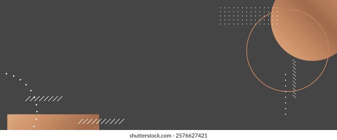 Dark gray background with geometric patterns. Background has copper circles and lines, creating a modern, sleek style. Gray and copper dominate. Geometric pattern background vector. Gray background.