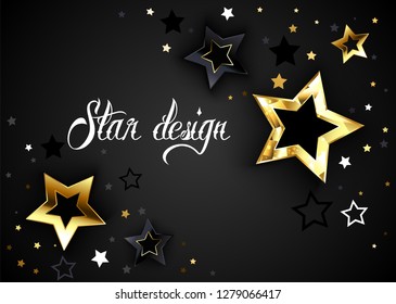Dark gray background with gold and stars volumetric. Black Friday.