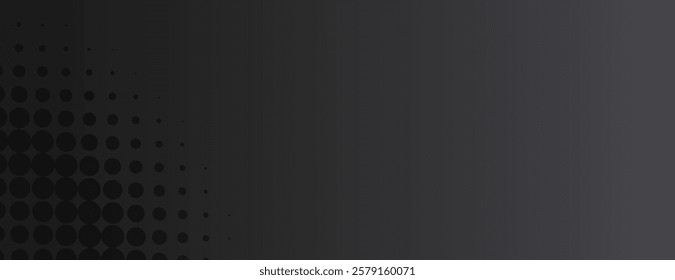 Dark gray background with a gradient texture, featuring a pattern of black dots on the left. Gray and black create a modern, sleek background. Gradient patterned background vector. Black background.