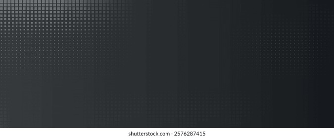 Dark gray background with a grid pattern, creating a textured, modern background. The gray color adds depth to the background. Minimal halftone texture, halftone dotted background vector