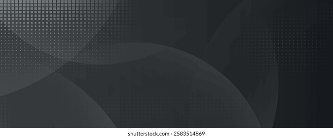 Dark gray background with a grid pattern. The background features gray circles and a textured gray gradient. Geometric gradient background vector. Black background.