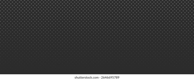 Dark gray background with halftone dotted pattern. The background has a modern, sleek style. Gray color enhances the textured background. Minimal halftone texture gradient background vector