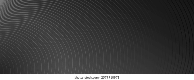 Dark gray background with a modern style, featuring gray concentric circles. The background is sleek and gray with a textured pattern. Gradient patterned background vector. Black background.