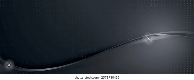 Dark gray background with a sleek, modern style. The background features a subtle dotted texture and a smooth, gray wave design. Wave background vector. Gray background.