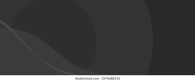 Dark gray background with smooth, flowing wave patterns. The background is sleek and modern, featuring shades of gray and gray tones. Wave background vector. Black background.