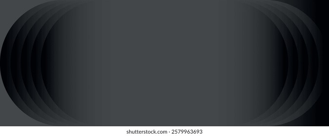 Dark gray background with a smooth, gradient texture. The background features layered, oval shapes. Gray color enhances the depth effect. Minimal abstract gradient graphic vector background 