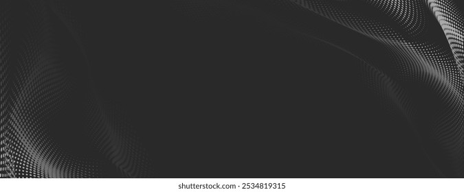 Dark gray background with a smooth, wavy texture. The background features gray tones, creating a modern and sleek appearance. Vector. Shiny gradient wave background. Black background vector.