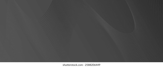 Dark gray background with smooth, wavy lines. The gray background has a subtle, flowing texture, creating a sleek, modern look. Wavy line pattern background. Black background vector.