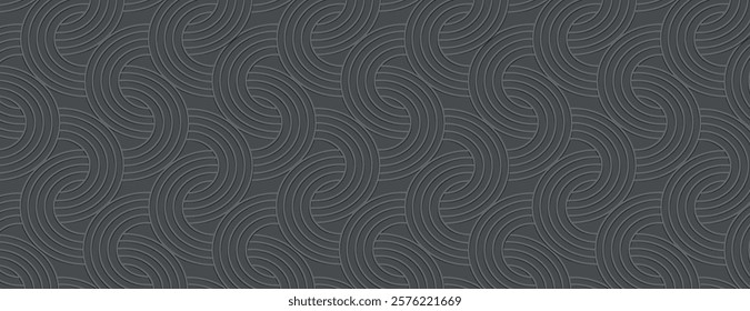 Dark gray background with swirling wave patterns. The background features a textured, gray design, creating a modern and elegant look. Vector. Art deco pattern background. Gray background vector.