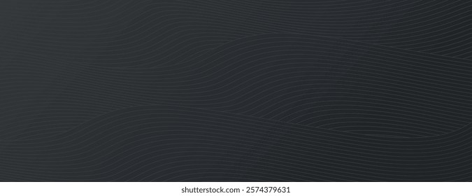 Dark gray background with wavy line patterns. The gray background adds a sleek, modern texture with subtle gray wave details. Modern wavy line pattern background. Black background vector.