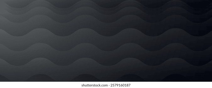 Dark gray background with wavy pattern. The background features a smooth, gray texture with repetitive wave designs, enhancing the gray tone. Minimal abstract wavy gradient vector background