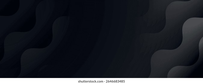 Dark gray background with wavy patterns. The background is smooth and modern, featuring a sleek gray color and subtle texture. Minimal abstract wavy gradient vector background