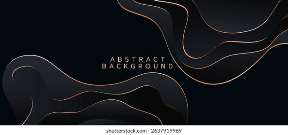 Dark Gray and Black Abstract Background with Overlapping Fluid Wavy Shapes, Embossed Layered Appearance, Copper and Bronze Highlighted Curves for Depth, Motion, and a Sophisticated Minimalist 