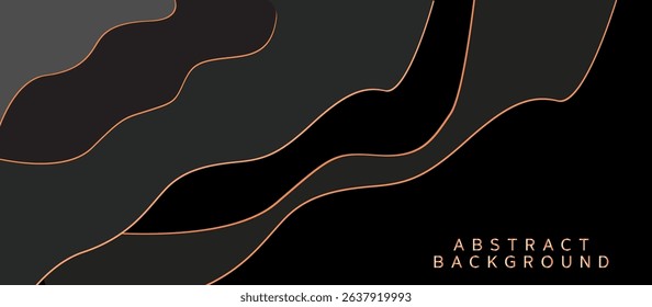 Dark Gray and Black Abstract Background with Flowing Wavy Layers, Accented by Thin Copper and Bronze Lines Forming Overlapping Shapes for Depth, Motion, and a Sophisticated Minimalist Aesthetic