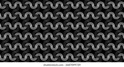 Fundo de textura de padrão curvo geométrico de onda sem emenda abstrato preto cinza escuro