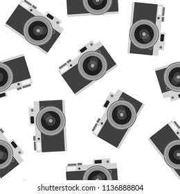 dark gray black retro camera pattern seamless vintage photo hipster vector.