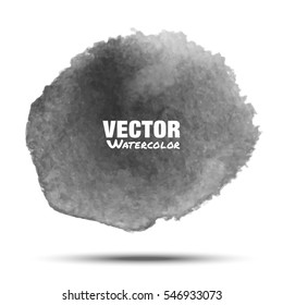 Dark gray black transparent watercolor vector circle stain isolated on white background with realistic paper watercolor texture. Aquarelle grey vibrant spot. Blur light wash drawing design element