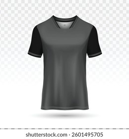 Dark gray and black T-shirt vector with realistic mockup and two-tone design on a transparent background. 3D T-shirt and apparel design, perfect for clothing templates, vector illustrations, or sports
