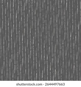 Tela cinza escuro com listras interrompidas. Pano áspero e estriado feito de algodão e cânhamo. Fundo têxtil grosseiro. Vetor abstrato sem emenda.