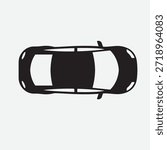 A dark gray car silhouette viewed from above with a pure white background and a minimalist design