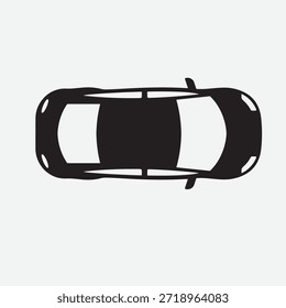 Una silueta de coche gris oscuro vista desde arriba con un fondo blanco puro y un diseño minimalista