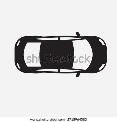 A dark gray car silhouette viewed from above with a pure white background and a minimalist design