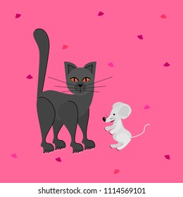 Dark gray cat and white mouse.