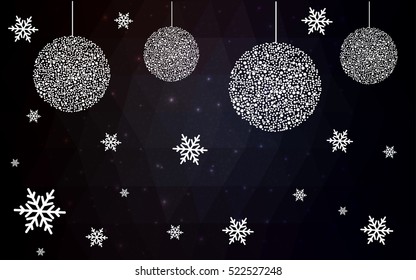 Dark Gray christmas postcard low polygon background. Vector illustration consisting of triangles. Abstract triangular polygonal origami or crystal design of New Year celebration.