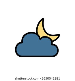 Nuvem cinza escuro com lua amarela em estilo contorno. Perfeito para aplicativos de clima noturno, visuais para dormir e conteúdo com temas astronômicos.