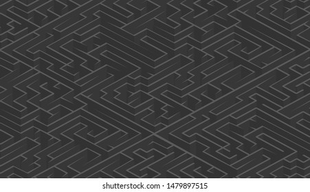 Dark gray complicated maze in isometric view