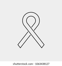 Dark gray contour icon on a light gray background. Ribbon sign icon. Breast cancer awareness symbol. Vector illustration.