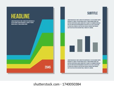 dark gray cover and inside page retro styled template with red yellow green blue stripes over dark gray background