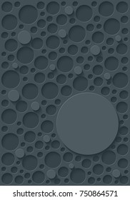 Portada gris oscuro con espacio de copia. El fondo neutro de los círculos aleatorios.