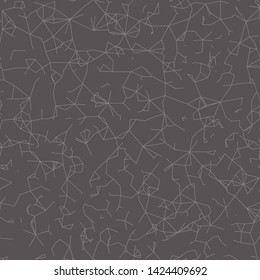 Dark gray cracked earth texture.  Lines that depict a dry natural ground.  Seamless repeat vector pattern.  Generative art (made with code).