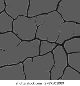 A dark gray cracked earth texture with black lines and a dry soil pattern, resembling a parched and barren landscape with deep fissures