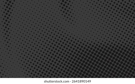 Dark Gray Dotted Gradient Background with Varied Circle Sizes for Contemporary Design Projects, Seamless Retro Pop Art Style with Geometric Dot Pattern, Vector