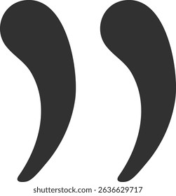 Dark gray double quotes symbol on a white background indicating citing or quoting someone, perfect for educational or communication related projects