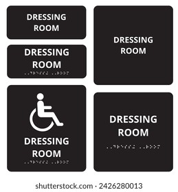 Dark gray dressing room and dressing room for disable persons with braile system on a white background