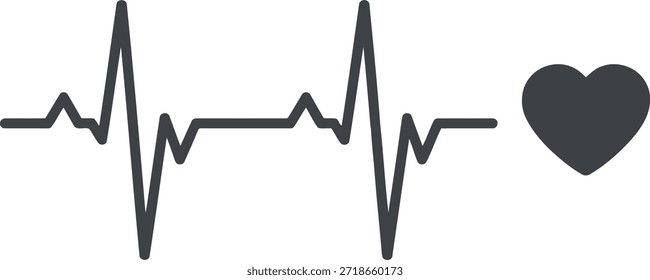 Dark gray electrocardiogram line next to a heart symbol heart rate heartbeat