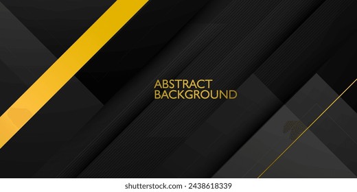 Dark gray futuristic abstract vector background with shadow and gold straight lines. Modern creative halftone premium gradient. 3d cover of business design. Eps10 vector