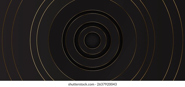 Dark Gray Futuristic Background with Layered Concentric Circles in Golden-Yellow Accents, Featuring Textured Inner Circles and a Dotted Pattern for Depth, Elegance, and a Sleek Modern Geometric 