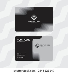 Dark gray gradient background with white company logo and details.