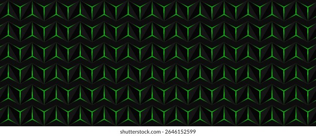 Dark gray and green horizontal hexagon technology abstract vector background. red bright energy flashes under hexagon in futuristic modern technology wide banner. Dark gray honeycomb texture grid.