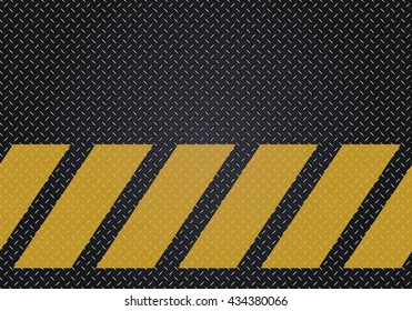 Dark Gray Grunge Steel Floor Plate Yellow Line. Metal seamless background. Vector illustration.