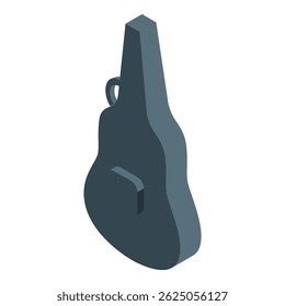 Dark gray guitar case standing up isolated on white background, isometric view