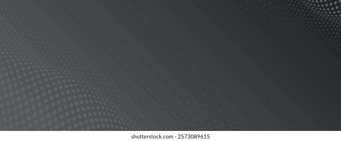 Dark gray halftone gradient background. Dark gray gradient halftone banner vector background. Gradient dark gray background halftone texture. Minimal dark gray halftone gradient vector background