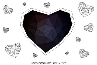 Dark Gray heart isolated on white background. Geometric rumpled triangular low poly origami style gradient graphic illustration. Vector polygonal design for your business.